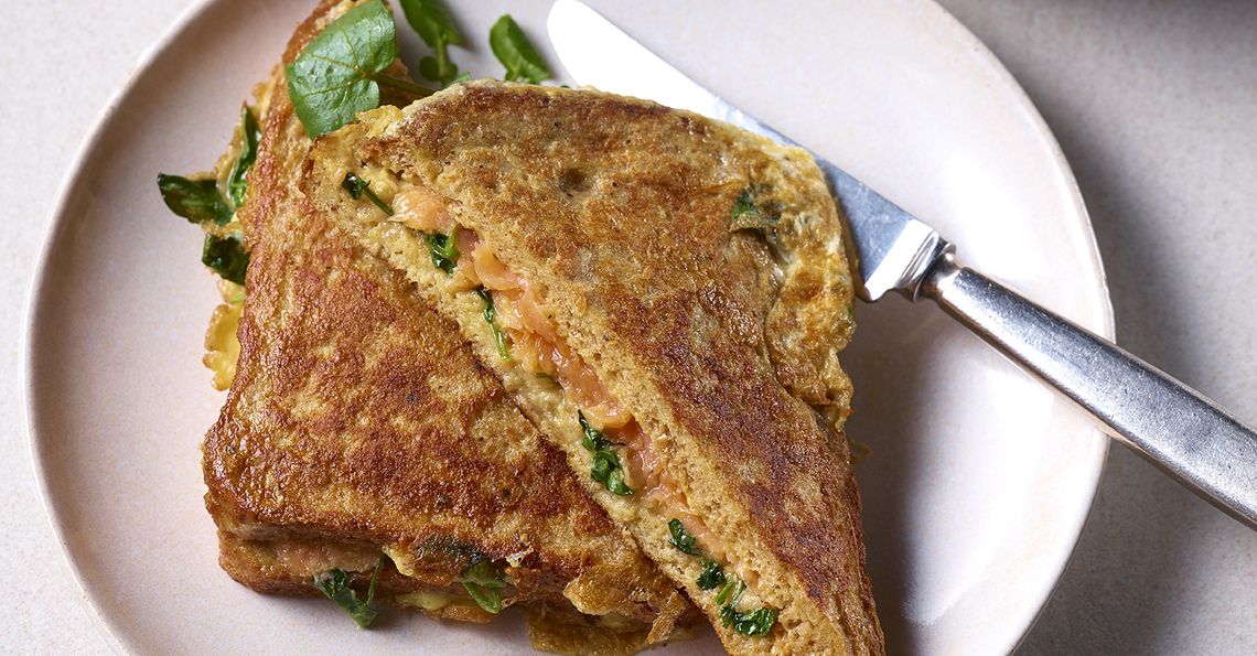 Smoked salmon and watercress eggy bread sandwich | Egg Recipes